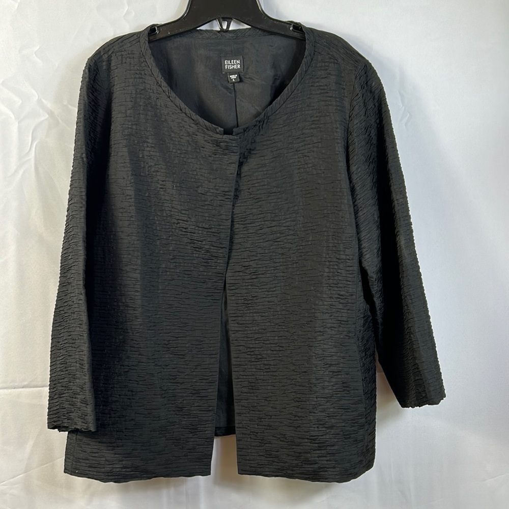 Eileen Fisher Silk Black Jacket Sz  Large Magnet  Closure